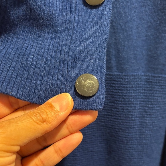 Chico's Royal Blue Cowl Neck Sweater with Button Accents - Picture 3 of 8